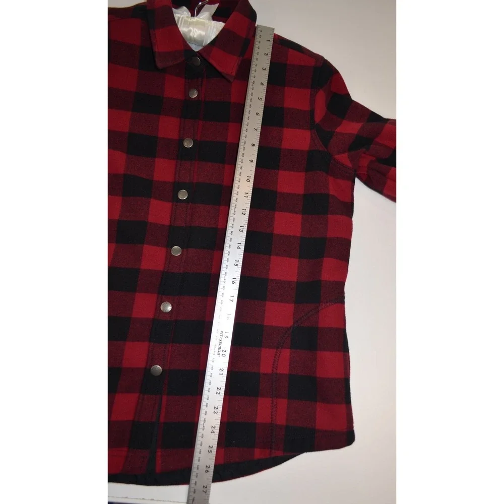 Orvis‎ Shirt Jacket Women's L Red Black Buffalo Plaid Snap Button Fleece Lined